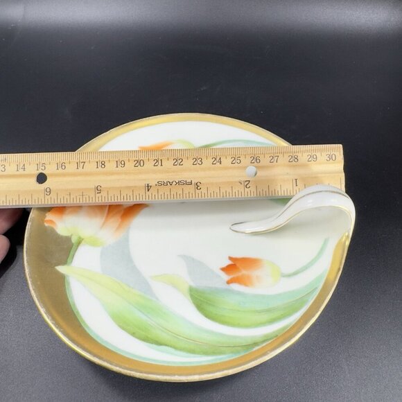 P T Bavaria Tirschenreuth Germany Porcelain Hand Painted Nappy Dish Plate Handle - Picture 4 of 14